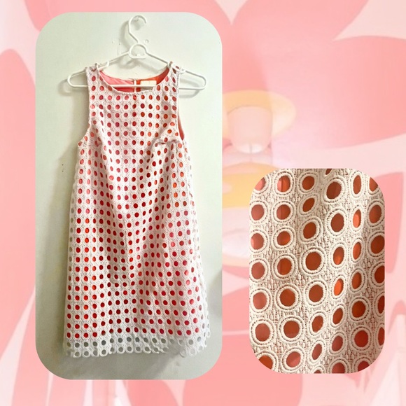 modcloth • mod sleeveless mini dress white embroidered overlay colorblock lining - Picture 1 of 16